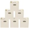 Yunkeeeper storage bins Cubes, Fabric Cube Organizer with Handle, Foldable Cube Bins for Cloth or Accessary Storage, 11x11x11, Set of 6, (Creamy White)