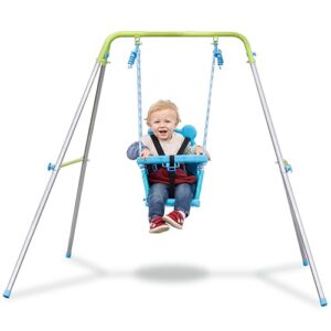 Sportspower My First Toddler Swing - Heavy-Duty Baby Indoor/Outdoor Swing Set with Safety Harness, Blue, 52"L x 55"W x 47"H