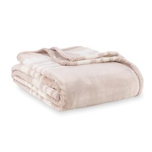 Berkshire Blanket-Classic Heavyweight Soft Printed VelvetLoft® Plush Throw Blanket, Cozy and Fuzzy, Stripe Cream, 50in x 70in