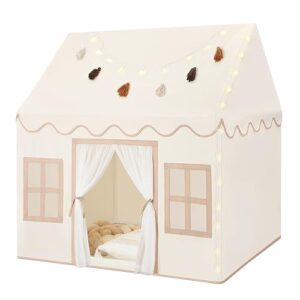 Kids Play Tent Indoor: with Mat, Tassel Garland, Star Lights - Toddler Girl Tent Indoor Playhouse for Toddlers Kids Toys for Boy Girl Birthday Gift