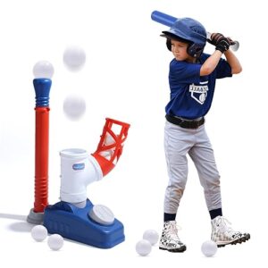 EagleStone Baseball Tee，T-Ball Set for Kids Ages 3-5, Toddler Baseball Set with Step-On Pitching Machine, Adjustable Batting Tee, Bat and 6 Balls - Perfect Outdoor Christmas Toys Gift for Boys