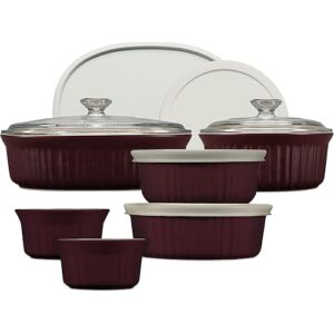 CorningWare Ceramic Bakeware Set with Lids, Chip and Crack Resistant Stoneware Baking Dish, Microwave, Dishwasher, Oven, Freezer and Fridge Safe, 12-Piece French Cabernet