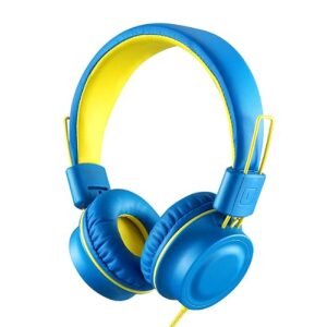 Kids Headphones-Noot Products K33 Foldable Stereo Tangle-Free 5ft Long cord 3.5mm Jack Plug in Wired On-Ear Headset for Children/Teens/Boys/Girls/ipad/School/Kindle/Travel/Plane/Tablet (Electric Blue)