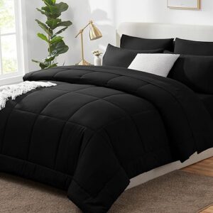CozyLux Twin Comforter Set: 5-Piece Bed in a Bag Set with All Season Bedding - Quilted Comforter, Flat & Fitted Sheets, Pillowcases - Black