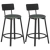 VASAGLE Bar Stools, Set of 2 PU Upholstered Breakfast Stools, 29.7-Inch Barstools with Back and Footrest, Simple Assembly, for Dining Room Kitchen Counter, Classic Black and Forest Green ULBC059C01
