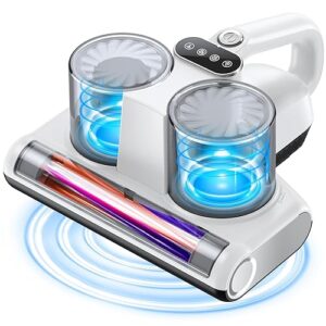 Bed Vacuum Cleaner Mattress Vacuum with UV 16Kpa Suction HEPA Filter 253.7nm UV-C Light & 30000 Rpm/Min Brushroll Rotation & Heating & Ultrasonic Quintuple Tech , Widened Suction Port, 500W, Corded