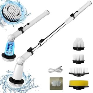 Electric Spin Scrubber, 2024 Upgraded Bathroom Cleaner, Power Shower Cleaning Brush with Extendable Handle & 4 Brush Heads, Dual Speed & USB-C Charging, Shower Scrubber for Bathtub, Tile, and Floor