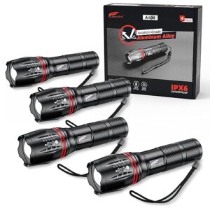 HAUSBELL LED A100 Flashlight Bright, Zoomable Tactical Flashlights Flash Light with High Lumens and Five Modes for Emergency and Outdoor Use Camping Accessories, 4 Pack