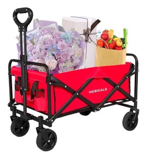 Small Collapsible Folding Red Pull Wagon Carts Foldable,for Apartment,Grocery,Travel,Garden,Camping, Shopping,Dog & Outdoor, Lightweight & Portable (9 Colors to Choose)