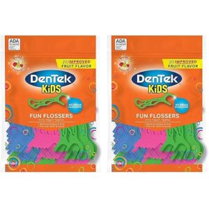 DenTek Kids Fun Flossers Wild Fruit | 75-Count Floss Picks | 2-Pack