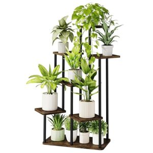 Bamworld Large Plant Stand Indoor, Tall Metal Plant Shelf for Multiple Plants, 7 Tier Tiered Flower Stand for Patio Garden Balcony Living Room Bedroom(Brown)