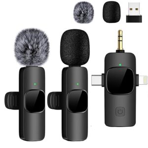 Tearstone Mini Microphone for iPhone Android Camera iPad USB-C, 4 in 1 Professional Wireless Lavalier Lapel Microphone for Recording, Live Stream, YouTube, Facebook, TikTok, Vlog (2 Pcs)