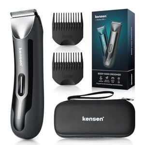 kensen Body Hair Trimmer for Men, Electric Groin Hair Trimmer, Rechargeable Body Groomer, Replaceable Ceramic Blade Heads, Waterproof Wet/Dry Clippers