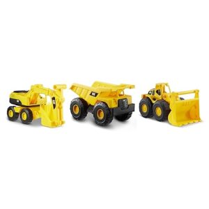 CAT Construction Toys, Mini Crew 3-Pack 7”, Push-Powered Yellow Construction Vehicle Toys, Includes Dump Truck, Wheel Loader, and Excavator for Kids and Toddlers Ages 2+