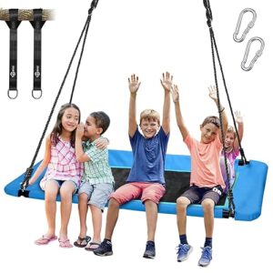 Trekassy 700lbs 60" Rectangle Platform Tree Swing for Kids and Adults Waterproof 2 Hanging Straps (Blue)