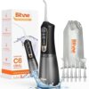Bitvae C6 Water Dental Flosser Teeth Pick, Cordless Flosser for Travel with 6 Jet Tips, 3 Modes 5 intensities, IPX7 Waterproof Portable & Rechargeable Oral Irrigator Cleaner, Black