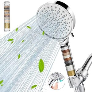Cobbe Filtered Shower Head with Handheld, High Pressure 6 Spray Mode Showerhead with Filters, Water Softener Filters Beads for Hard Water - Remove Chlorine - Reduces Dry Itchy Skin, Chrome
