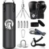 4FT Punching Bag for Adults/Kids, Unfilled Heavy Punching Bag, Boxing Bag Set with Punching Gloves, Wraps, Chain, Ceiling Hook for MMA Kickboxing Boxing Karate Muay Thai Taekwondo