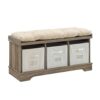 Walker Edison Modern Farmhouse Entryway Shoe Storage Bench Totes Upholstered Cushion Hallway Organizer, 42 Inch, Grey Wash