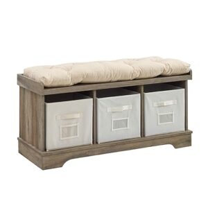 Walker Edison Modern Farmhouse Entryway Shoe Storage Bench Totes Upholstered Cushion Hallway Organizer, 42 Inch, Grey Wash