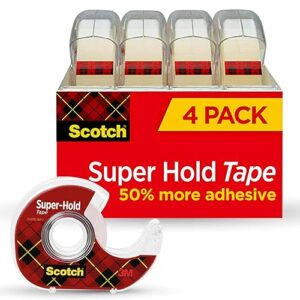 Scotch Super-Hold Tape, 4 Rolls, Transparent Finish, 50% More Adhesive, Trusted Favorite, 3./4 x 650 Inches, Dispensered (4198)