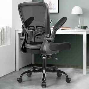 MINLOVE Office Chair Ergonomic Desk Chair with Adjustable Lumbar Support and Height, 90° Flip-up Armrests, Ergo Desk Chairs with Wheels, 360° Swivel Mesh Chair, Home Work Use (Black)