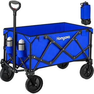 Collapsible Folding Wagon Cart 150L,Heavy Duty Garden Cart with All Terrain Wheels,Portable Large Capacity Utility Wagon Cart for Camping Fishing Sports Shopping,Royal Blue