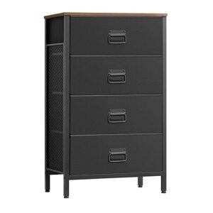 SONGMICS Dresser for Bedroom, Storage Organizer Unit with 4 Fabric Drawers, Chest of Drawers, Steel Frame, for Living Room, Entryway, Rustic Brown and Black ULTS214B01