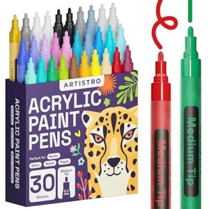 ARTISTRO Dual Tip Acrylic Paint Markers - Easy for All Ages & Levels Acrylic Paint Pens for Fabric, Rocks, Paper, Wood, Canvas, Glass, DIY (Medium Tip, 30)