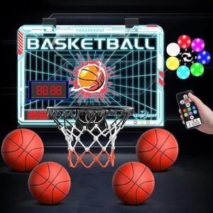 EagleStone Basketball Hoop Indoor, Mini Hoop Baskerball with Double Electronic Scoreboard IED Light, Kids Basketball Hoop with Remote Control, Indoor Basketball Hoop Toys Gifts for Kids 8-12