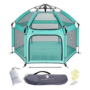 POP 'N GO PLAYPEN - Indoor & Outdoor Baby Playpen for Babies and Toddlers - Baby Beach Tent, Foldable, Portable W/Canopy, Travel Bag, & Mosquito Net - Pop Up Pack and Play Tent (Sweet Mint)