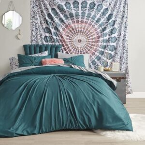 Comfort Spaces 17 Piece Bed in A Bag Comforter Set Include Sheets with 2 Side Pockets - All Season Cozy Bedding and Bedroom Organizer, College Dorm Room Essentials, Queen, Henry, Teal