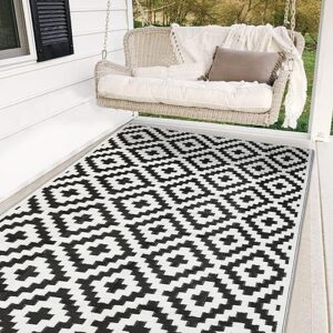 SAND MINE Waterproof Outdoor Rug 5x8 ft, Plastic Reversible Rug, Modern Area Rug, Large Floor Mat for Outdoors, RV, Patio, Backyard, Deck, Picnic, Beach, Camping (5' x 8', Black & White Lattice)