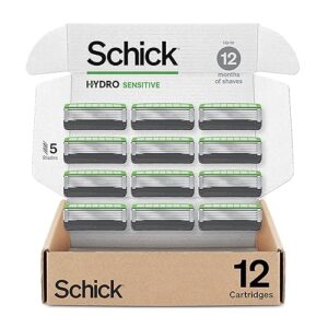 Schick Hydro Sensitive Razor Refills, 12ct | Razor Blades Refills, Razor Blades for Men, Shaving Blades for Men, Hydro Razor Blades Refill, 5 Blade Razor Men, 12 Refills