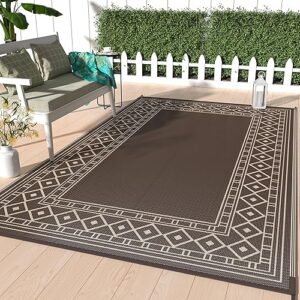 GENIMO Outdoor Rug 5' x 8' Waterproof for Patios Clearance, Reversible Outdoor Plastic Straw Rug Carpet, Camping Mats for Outdoor Decor, RV, Backyard, Deck, Balcony, Picnic, Coffee & Beige