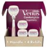 Gillette Venus Comfortglide plus Olay Sugarberry Women's Razor with Rose Gold Metal Handle + 4 Blade Refills