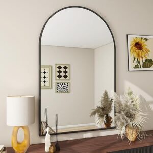BEAUTYPEAK 26"x38" Arch Bathroom Mirror, Wall Mounted Vanity Metal Frame Mirror for Bedroom, Entryway, Living Room, Black