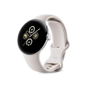 Google Pixel Watch 2 (Previous Model) with Best of Fitbit - Heart Rate Tracking, Stress Management, Safety Features - Android Smartwatch - Polished Silver Aluminum Case - Porcelain Active Band - Wi-Fi