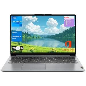 Lenovo IdeaPad 1 Home Laptop, 15.6" FHD Display, Intel Celeron Dual Core Processor, 12GB RAM, 384GB Storage(128GB eMMC + 256GB PCIe), 1 Yr Office 365, Wi-Fi 6, W11H, Additional 1 Yr ADP