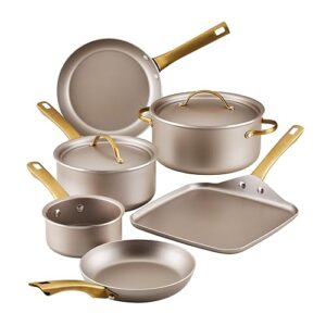 Farberware Radiant Nonstick Cookware/Pots and Pan Set with Lids and Prestige Kitchen Cooking Tools, Dishwasher Safe, 12 Piece, Champagne