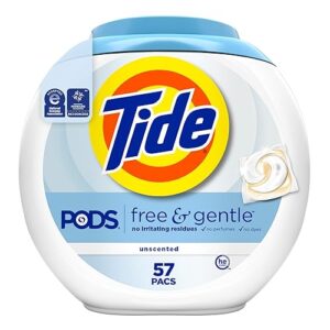 Tide PODS Free & Gentle Laundry Detergent Soap Pacs, 57 Count, Tide PODS Laundry Detergent