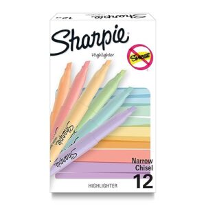 Sharpie Pocket Highlighters, Mild Pastel Colors, Assorted, Chisel Tip, 12 Count