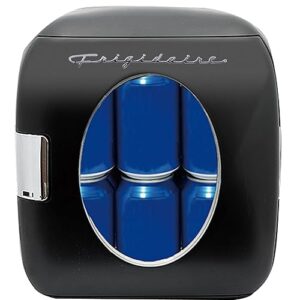 Frigidaire Retro Mini Personal Fridge Cooler, Holds 9L or 12 Cans, Portable for Car, Office, Bedroom, Dorm Room, or Cabin, Features Plugs for Home Outlet & 12V Car Charger - 10"D x 7"W x 10.5"H,Black