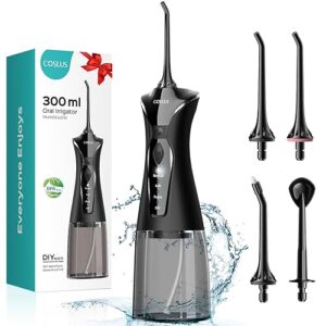 COSLUS Water Dental Flosser Pick for Teeth: 4 Modes Cordless Portable 300ML Larger Tank Water Teeth Cleaner IPX7 Waterproof Flossing Cleaning Picks for Home Travel Black C30(FC5360)