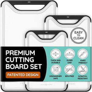 𝐏𝐫𝐞𝐦𝐢𝐮𝐦 𝐓𝐡𝐢𝐜𝐤 Cutting Boards for Kitchen, Plastic Cutting Board Set of 3, Dishwasher Safe Cutting Boards w/Juice Grooves for Meat, Veggies, Easy Grip Handle, Easy Grip Handle