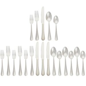 Amazon Basics Silverware Set, Stainless Steel Flatware, 20-Piece Forks and Spoons, Service for 4, Pearled Edge