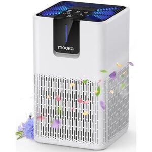 Air Purifiers for Home Large Room Up to 1250 Ft²,MOOKA H13 HEPA Air Purifier for Pets Dust Odor Smoke,Aromatherapy Function,Air Cleaner with 15dB Quiet Sleep Mode for Bedroom Office Living Room,White