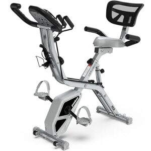 pooboo Folding Exercise Bike, Foldable Fitness Stationary Bike Machine, Upright Indoor Cycling Bike, Magnetic X-Bike with 8-Level Adjustable Resistance, Bottle Holder & Back Support Cushion for Home Gym Workout