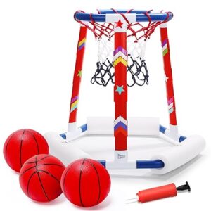 EagleStone Pool Basketball Toys, Floating Basketball Hoop for Pool Game, Inflatable Swimming Pool Toys for Toddlers with 3 Large Balls, Pump, Water Basketball Hoops w/Stickers for Kids and Adults
