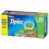 Ziploc Sandwich and Snack Bags with EasyGuide Texture, Plastic Storage Bags with Grip 'n Seal Technology, 105 Bags Total
